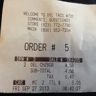 a receipt for order