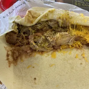 Inside the carnitas combo burrito