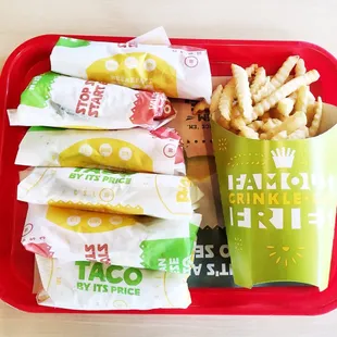 Breakfast tacos and fries. YES.