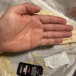 Cheese  quesadilla same size as my hand.
