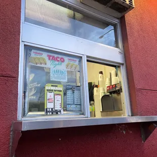a window with a sign in it
