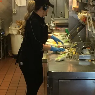 The hardest working Burrito goddess anywhere, this place runs because of her focus and skills!