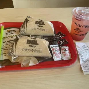 My lunchtime 2 DelTacos and Real Strawberry Lemonade