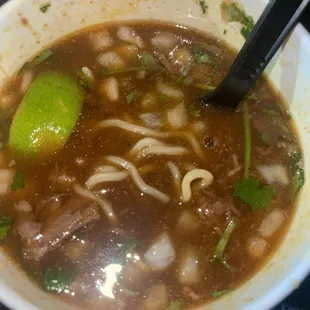 Shredded Beef Birria Ramen - loved birria flavor but they use disgusting stiff, dry, flavorless noodles to keep from being soggy.