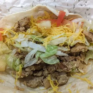 Opening the Grilled Chicken Stuffed Quesadilla Taco