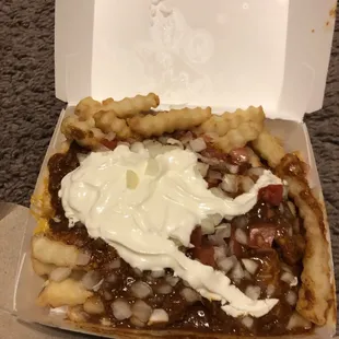 I paid for extra chili, so my fat a** expects every fry to be covered.