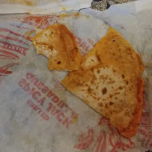 Way overcooked quesadilla. The cheese was hard as plastic and no green sauce like I ordered.