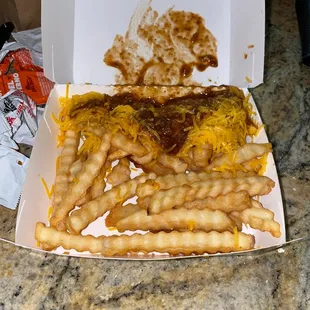 Chili Cheddar Fries with a side of fries