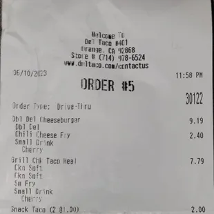 the receipt for the order