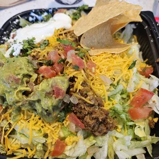 Ground beef taco salad.