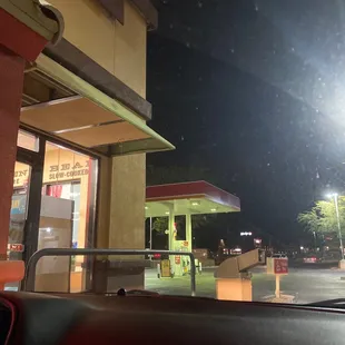 a gas station at night