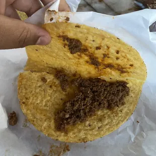 a hand holding a taco