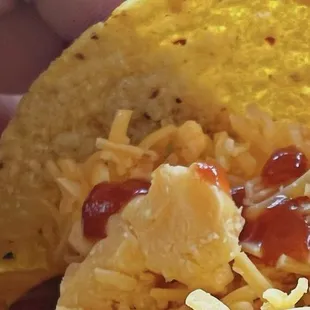 The Del Taco, packed with meat and cheese chunks just the way I like it. No lettuce or tomatoes