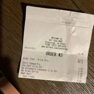 a receipt on a table
