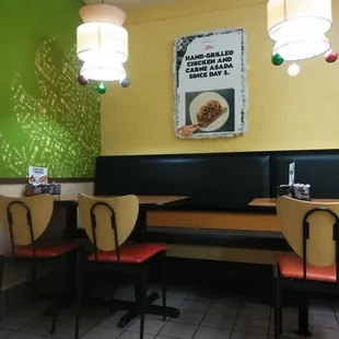 tables and chairs in a restaurant