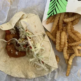 Shrimp burrito + macho fries