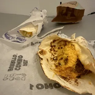 To the left was how both burritos came out of the bag. On the right is supposed to be a beef and bean burrito with no cheese.