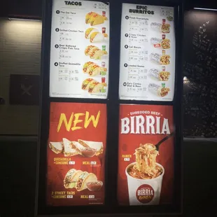 12/7/23 (thu): Drive-Thru Menu Board - New Birria Items