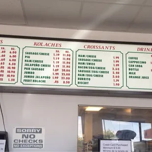 a menu for donuts
