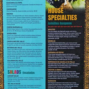 House Specialties- Appetizers- Salads-