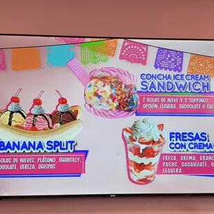 the menu for the ice cream sundae