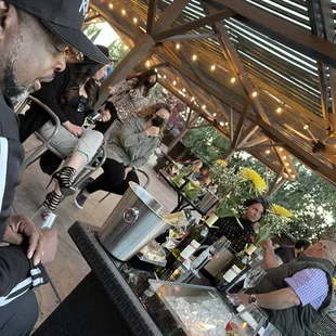 Patio area listening to jazz music