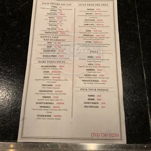 Current Food Menu