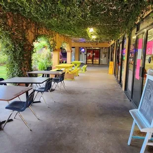 tables and chairs outside a restaurant