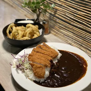 Tonkatsu Curry and Onion Rings