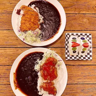 spicy fried chicken curry, tonkatsu curry, fruit sando (07/2022)
