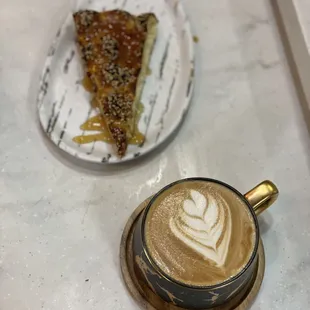 a slice of cake and a cup of coffee
