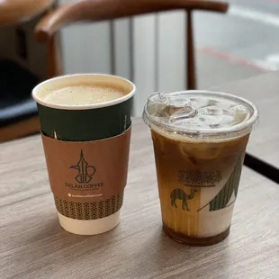 pistachio latte (left) &amp; Yemeni Latte (right)