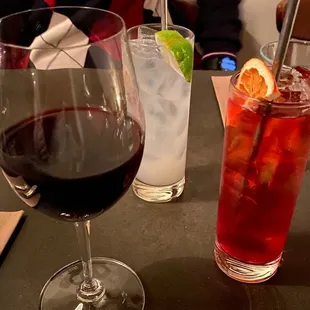 Red wine, Americano, dealers choice mocktail