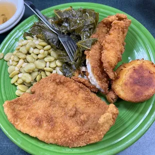 Fried Flounder, Collards and Limas and Corn!