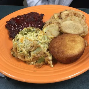 Meatloaf Broccoli Casserole and fried squash!