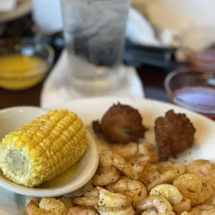 Gulf Shrimp with Corn and Hushpuppies