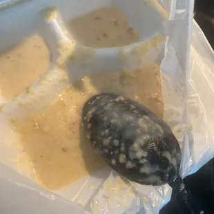 Very soupy shrimp and grits.