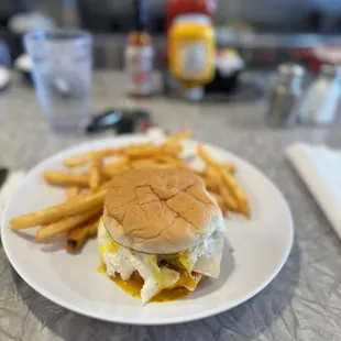 Double patty, burger with ghost pepper cheese, and a fried egg