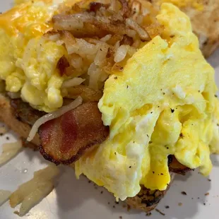 Big Breakfast Sandwich   Bacon  Sausage  Eggs Hash brown Cheese