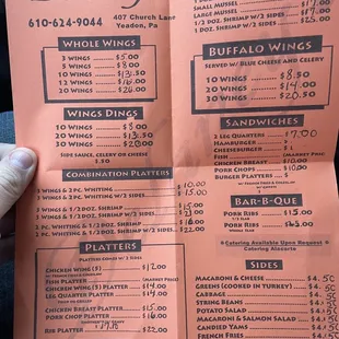the menu for the restaurant
