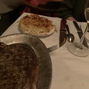 T-bone steak with hash browns