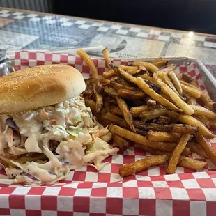 Carolina-Style Pulled Pork Sandwich and Fresh Cut French Fries