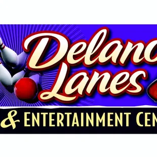the logo for delano lanes and entertainment center