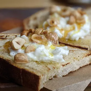 Burrata Bruschetta w/ hazelnut and honey