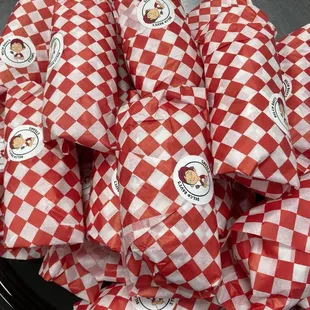 red and white checkered wrappers