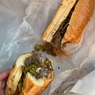 Cheesesteak with cheese whiz &amp; hot peppers