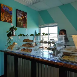 a woman behind a counter