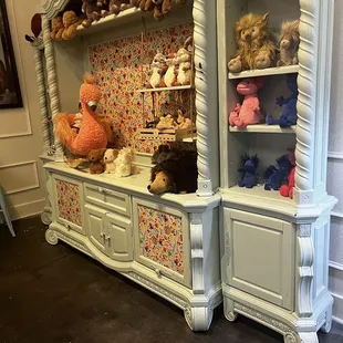 a display of stuffed animals