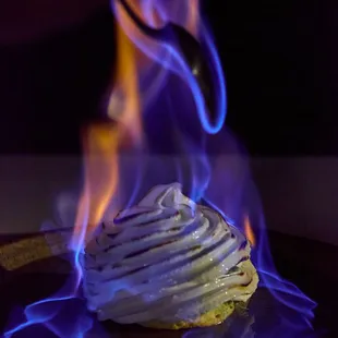Flaming baked Alaska.