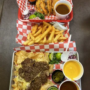 Quesatacos de birria, birria nachos and fries
